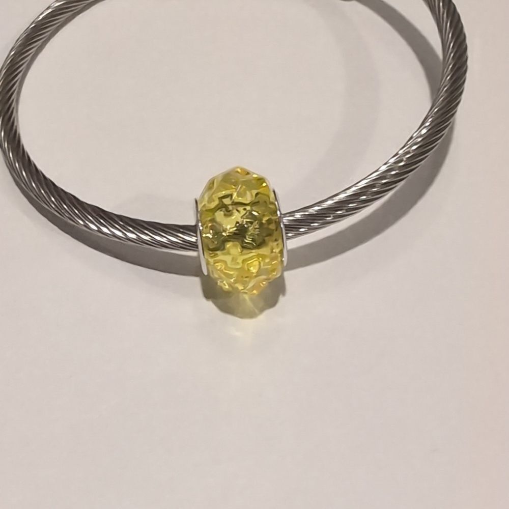 Silver Yellow Faceted Charm for Pandora Style‎ Bracelet